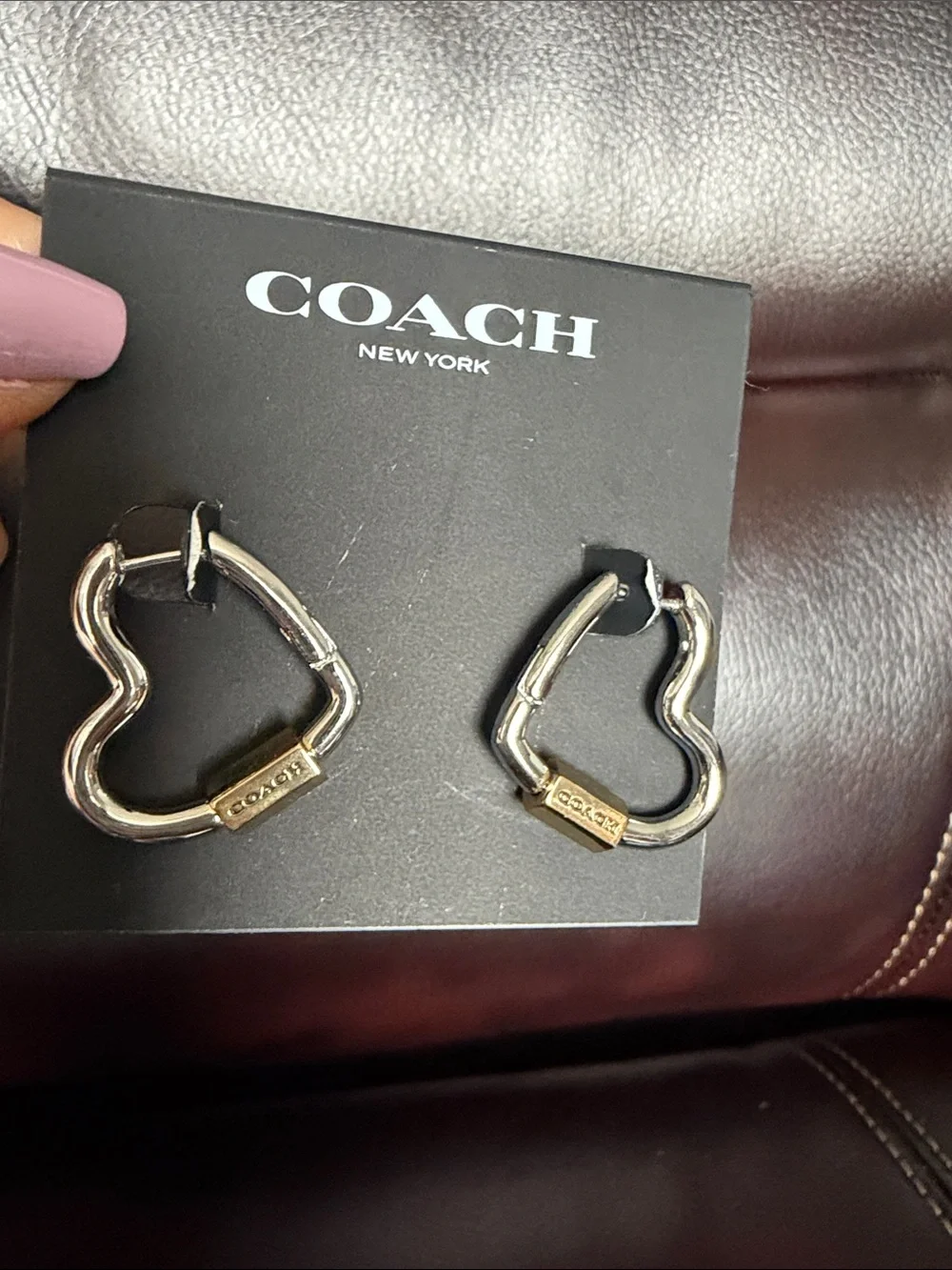 NWT COACH 2024 collection  Silver-Tone Heart Hoop Earrings with Gold Plaque - Picture 6 of 8